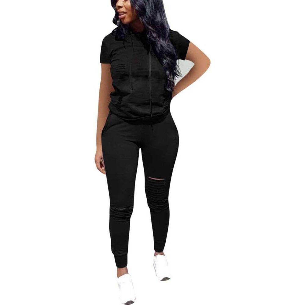 Two Piece Outfits for Women Short Sleeve Lightweight Tracksuit, XL, 3D-128Set002